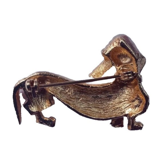 Vintage Gold Dachshund Brooch Wiener Dog Lovers Rhinestone Pin Puppy Expressions - Picture 7 of 7